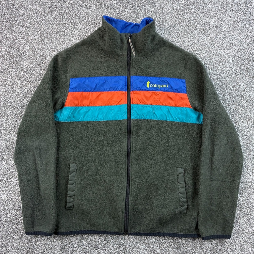 Cotopaxi Teca Fleece Jacket Mens Small Olive Green Full Zip River Run Striped